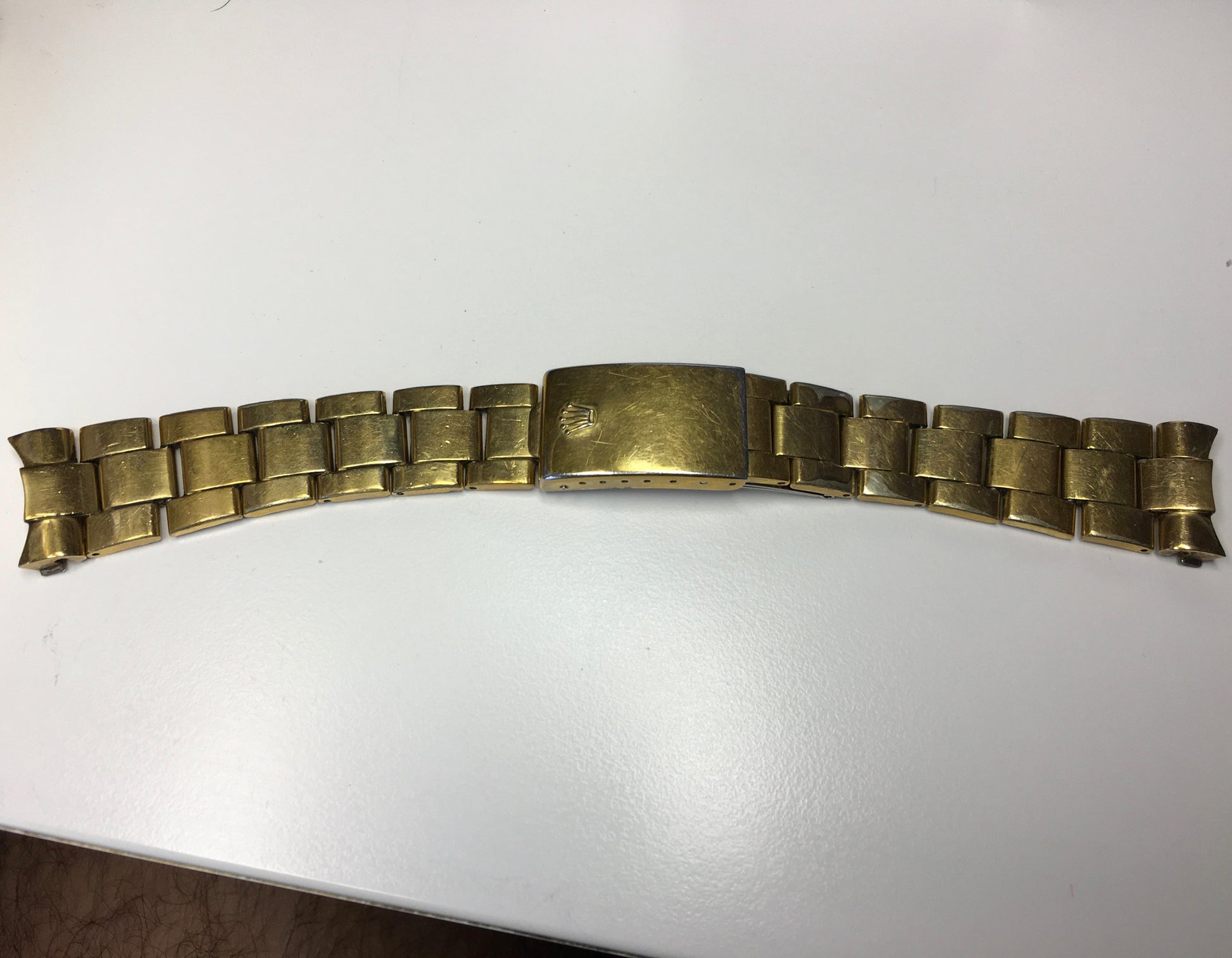 19mm Rolex 14k 7205 Yellow Gold Rivet Bracelet 6.8 inches With 57 End Links  — Wind Vintage